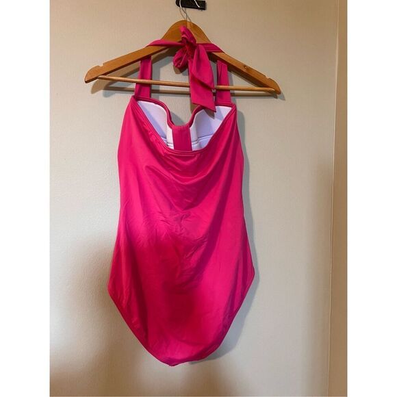 Tommy Bahama Size 12 Sweetheart Neck One Piece Swimsuit Hot Pink Halter Push Up - Picture 5 of 10